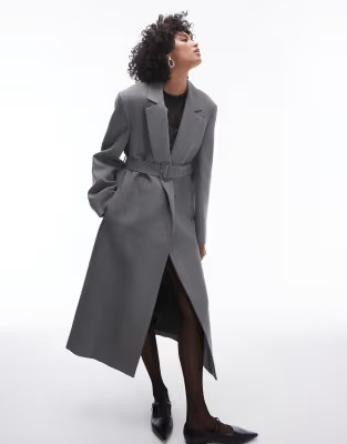 Mango Capsule structured wool coat with belt in grey | ASOS (Global)