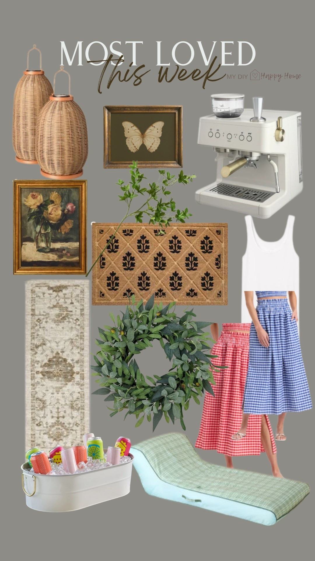 This weeks most loved and best sellers:

Woven solar lanterns 
Butterfly print 
Espresso maker 
Block print door mat
Artwork 
Vintage look runner (washable and non skid back)
Gingham skirts
Eucalyptus wreath 
Pool lounger float
Beverage tub

#LTKHome #LTKSeasonal #LTKFamily