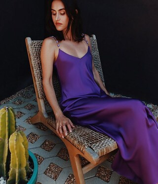 x DANNIJO Viv Satin Beaded Strap V-Neck Sleeveless Maxi Slip Dress | Dillard's