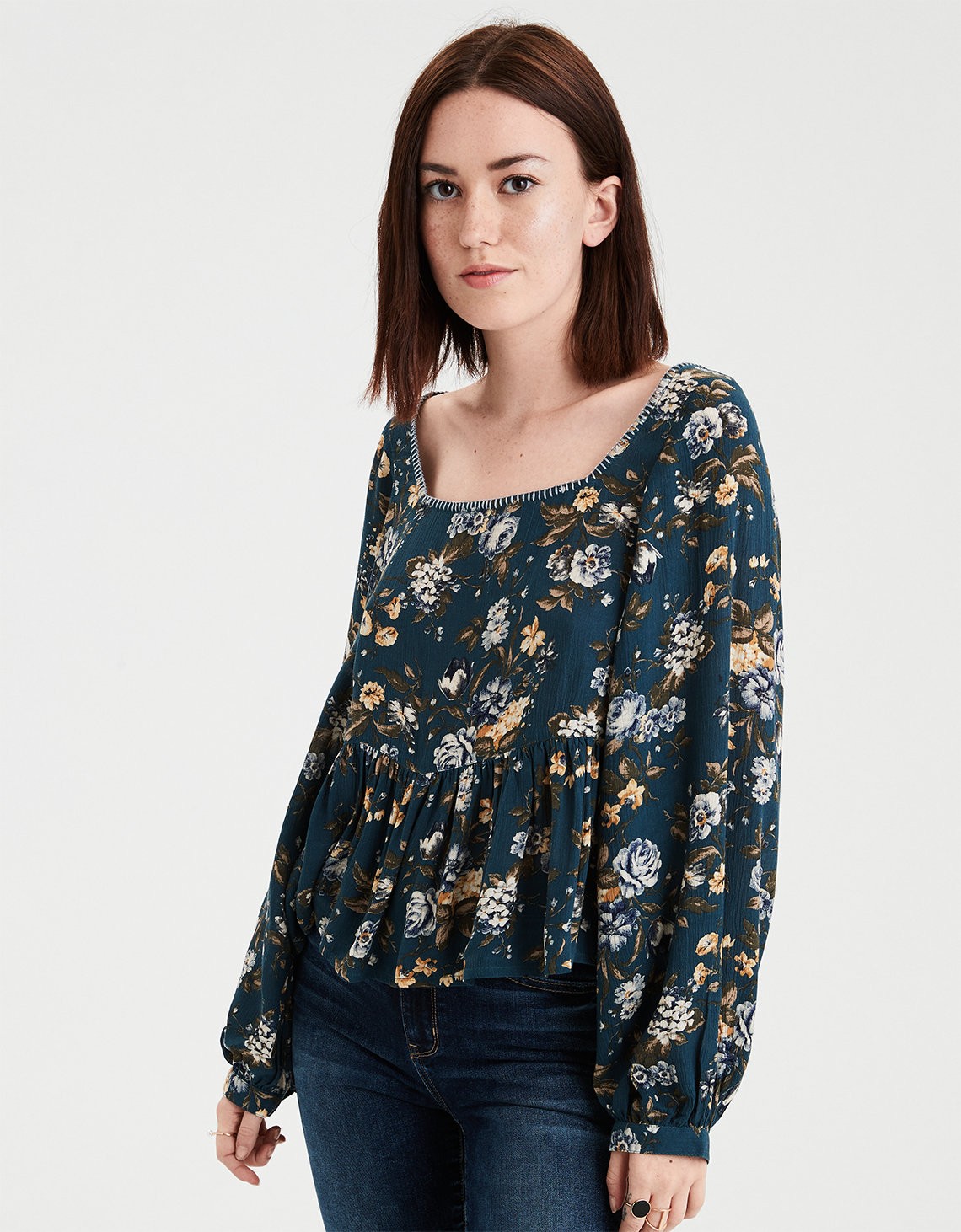 AE Stitched Square Neck Blouse | American Eagle Outfitters (US & CA)