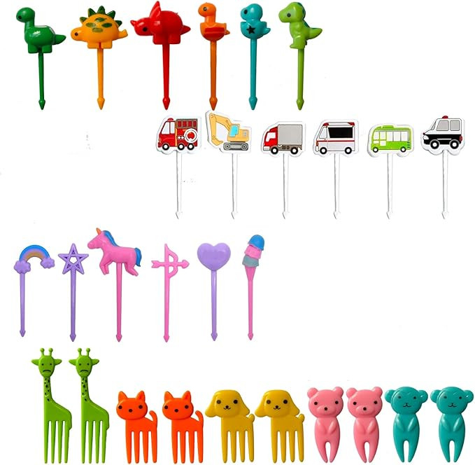 28 PCS Food Picks for Kids, Dinosaur Unicorn Vehicle Car Animal Fruit Picks, Cute Food Toothpicks... | Amazon (US)