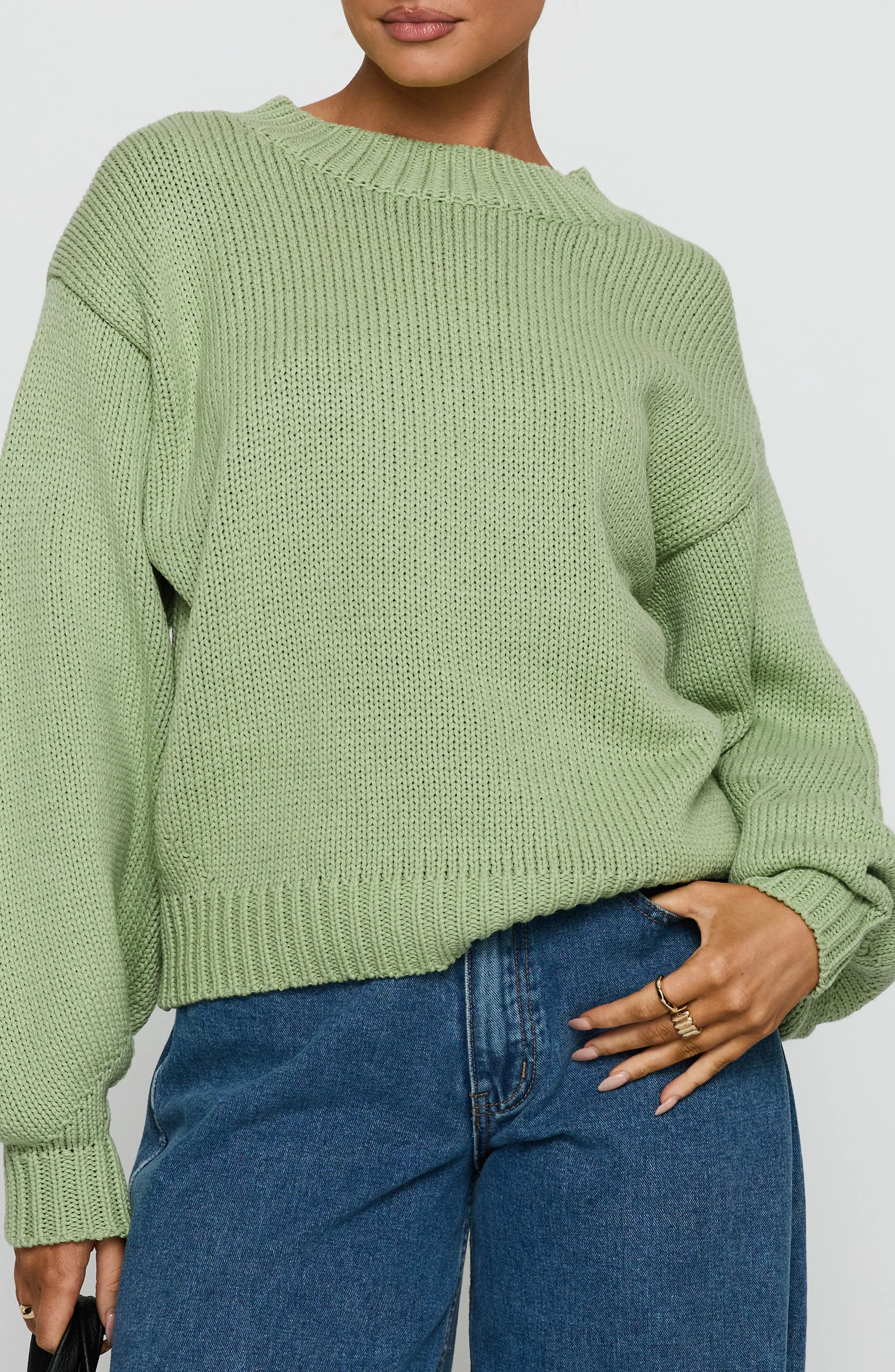 Princess Polly Harmony Crewneck Sweater in Green at Nordstrom, Size Large | Nordstrom