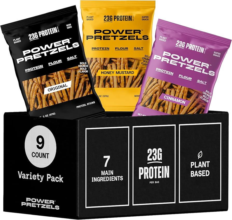 Power Pretzels - Variety Pack, 9 Count, 23g Protein per Bag, Vegan Friendly and Plant-Based, (3) ... | Amazon (US)