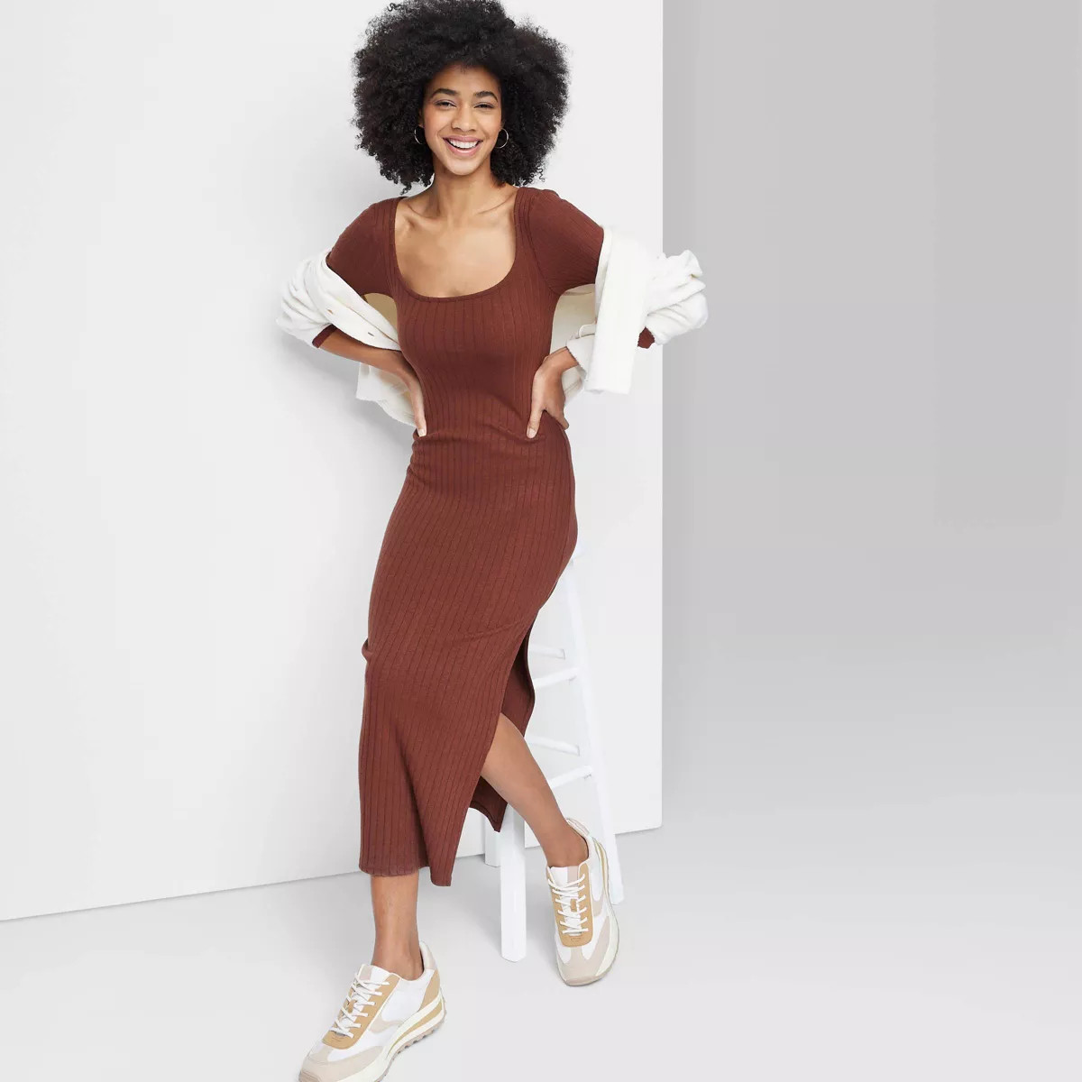 Women's Long Sleeve Rib Knit Midi Dress - Wild Fable™ | Target