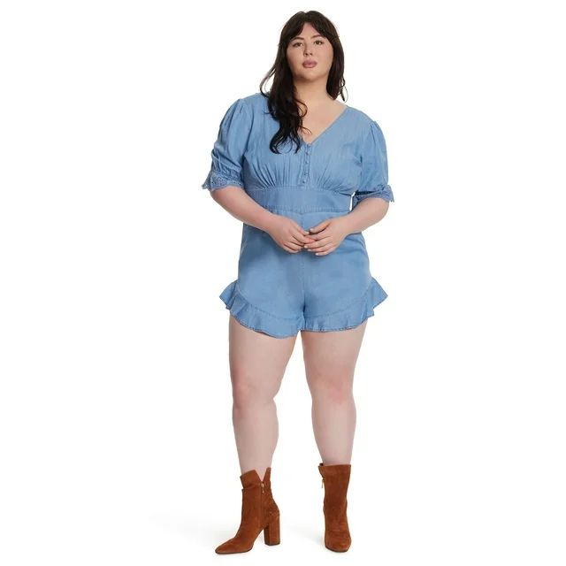 Jessica Simpson Women's Plus Size Flounce Hem Romper | Walmart (US)