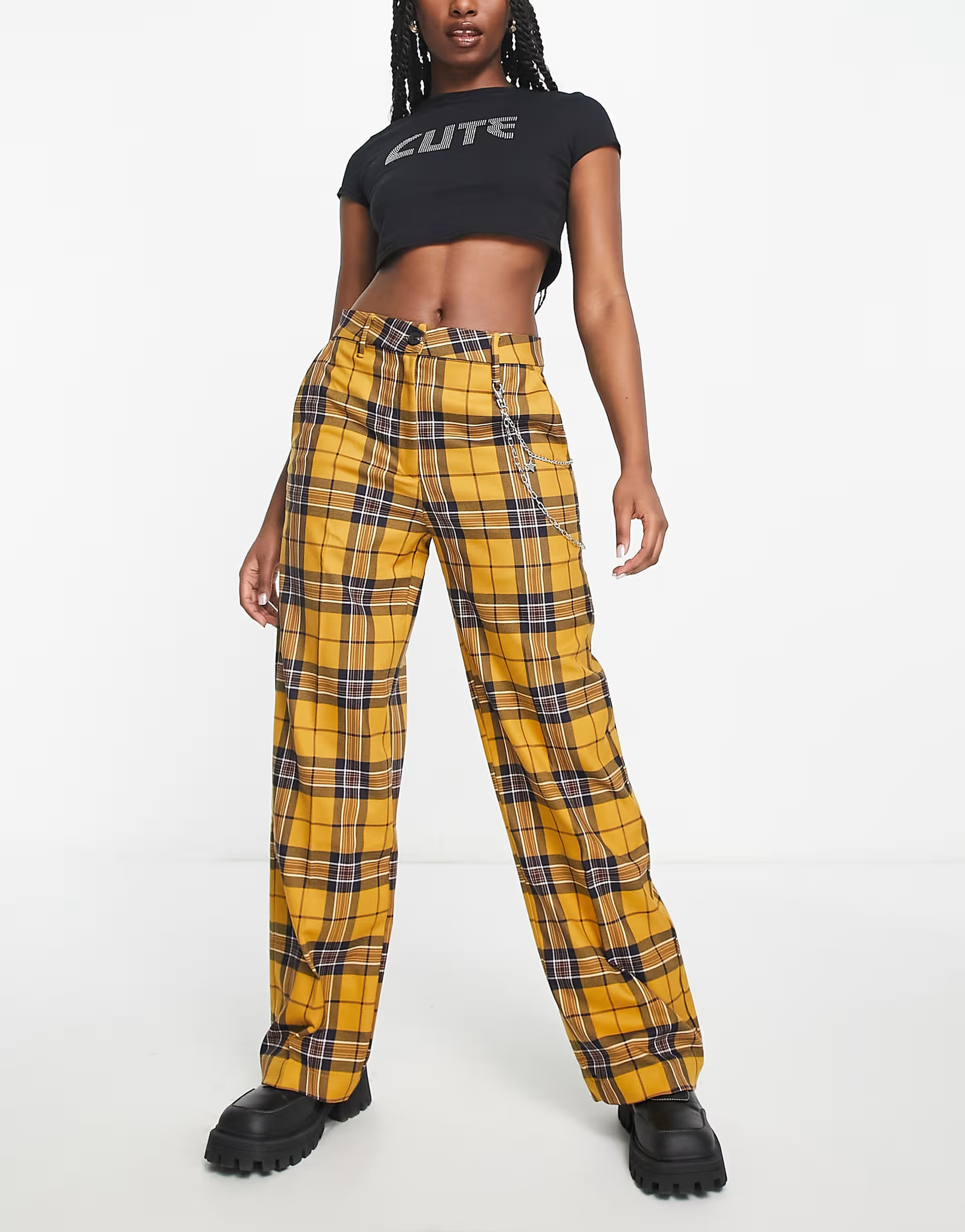 Bershka check slim pants in yellow | ASOS (Global)