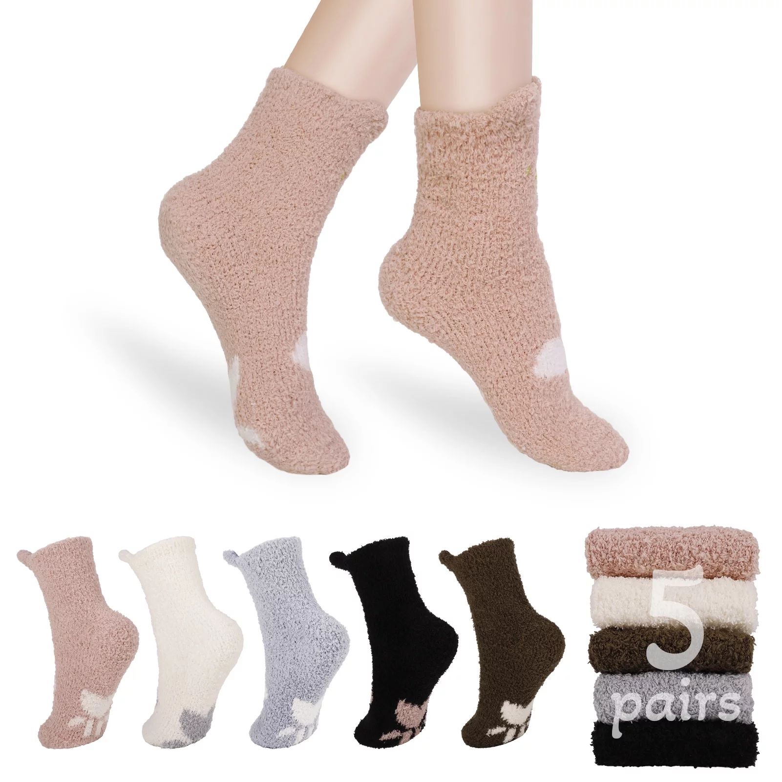 Bocaoying 5 Pairs Warm Coral Socks for Women, Winter Cozy Socks, Soft Cat Claw Socks, Animal Prin... | Walmart (US)