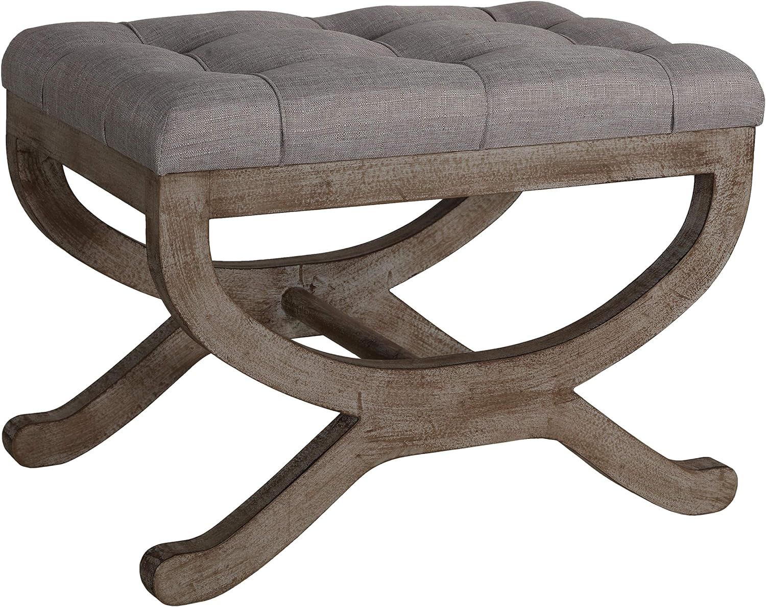 Cortesi Home Falmouth X-Bench Ottoman with Solid Wood Legs 17" High Beige | Amazon (US)