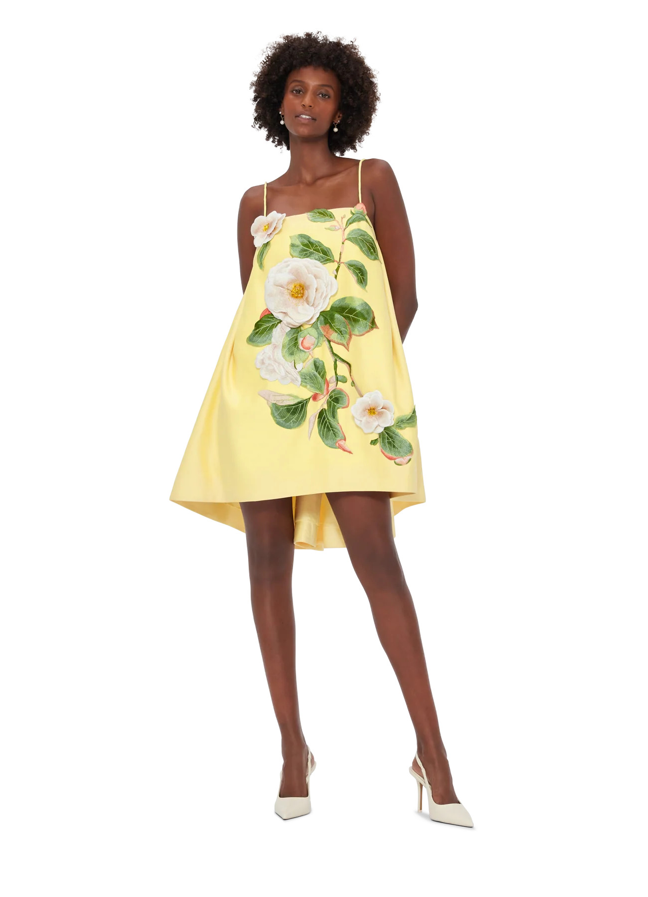 Felicia Appliqué Floral Mini Dress - Sorbet Yellow | LEO LIN