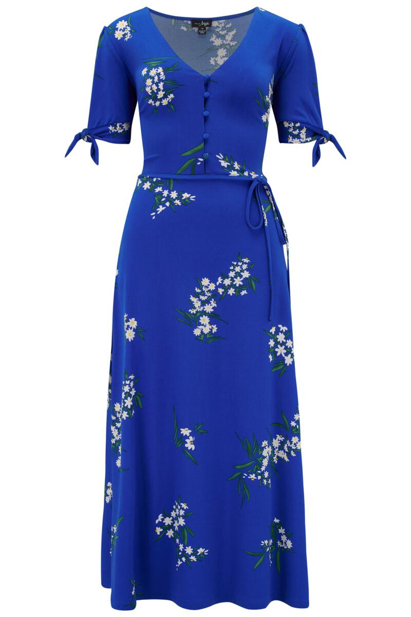 Bella Fuller Bust Slinky Stretch Tie Sleeve Midi Dress - Grape/Aqua | Pour Moi