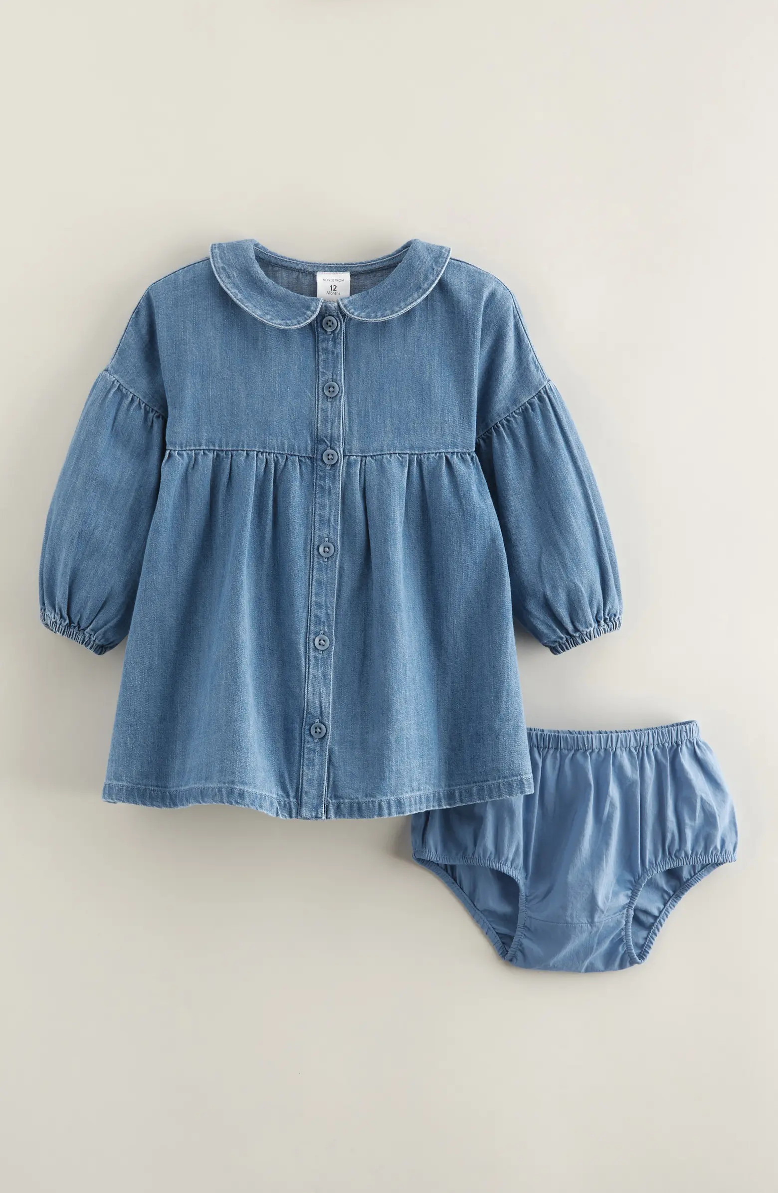 Bubble Sleeve Chambray Dress & Bloomers Set | Nordstrom
