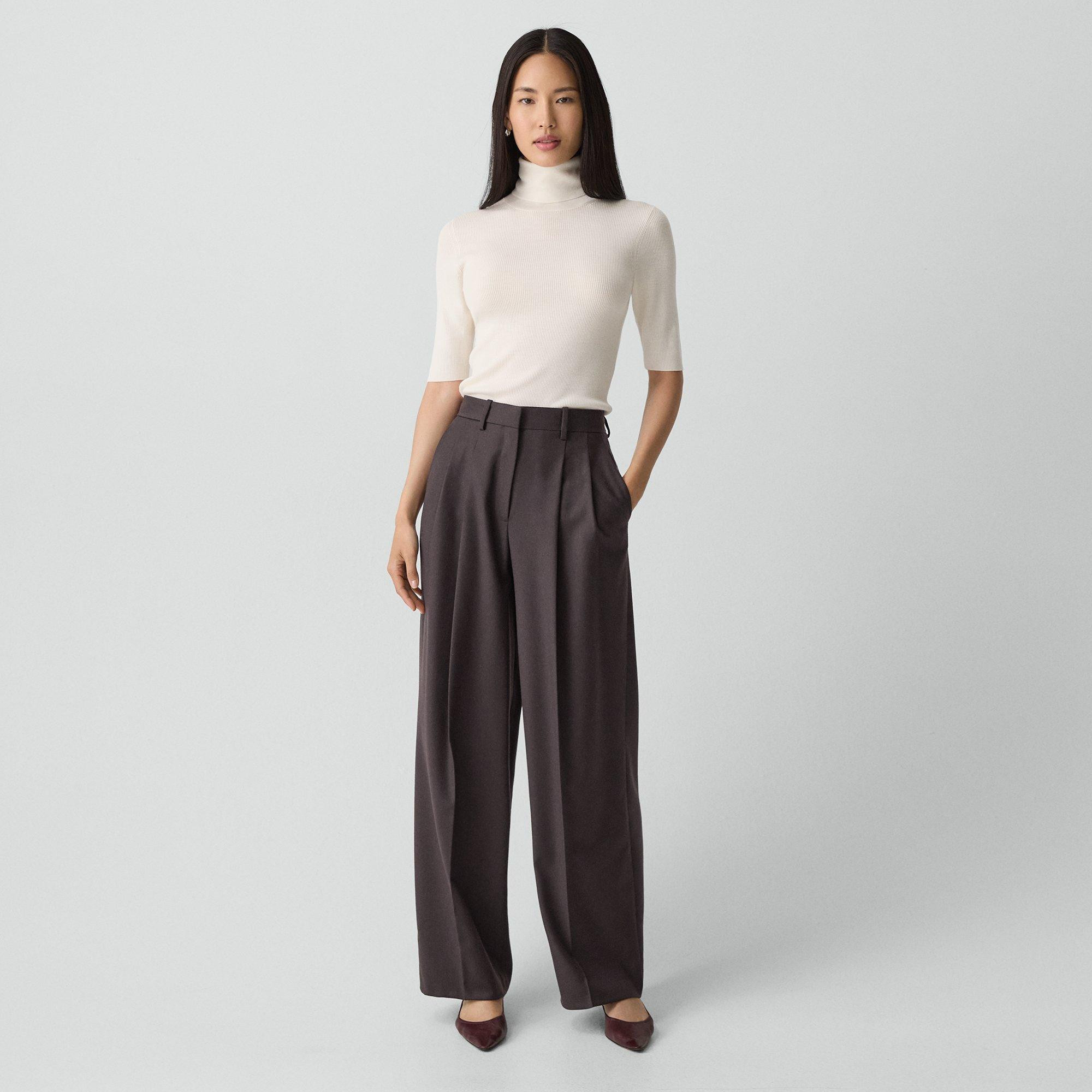 Double Pleat Pant, 29'' in Sleek Flannel | Theory