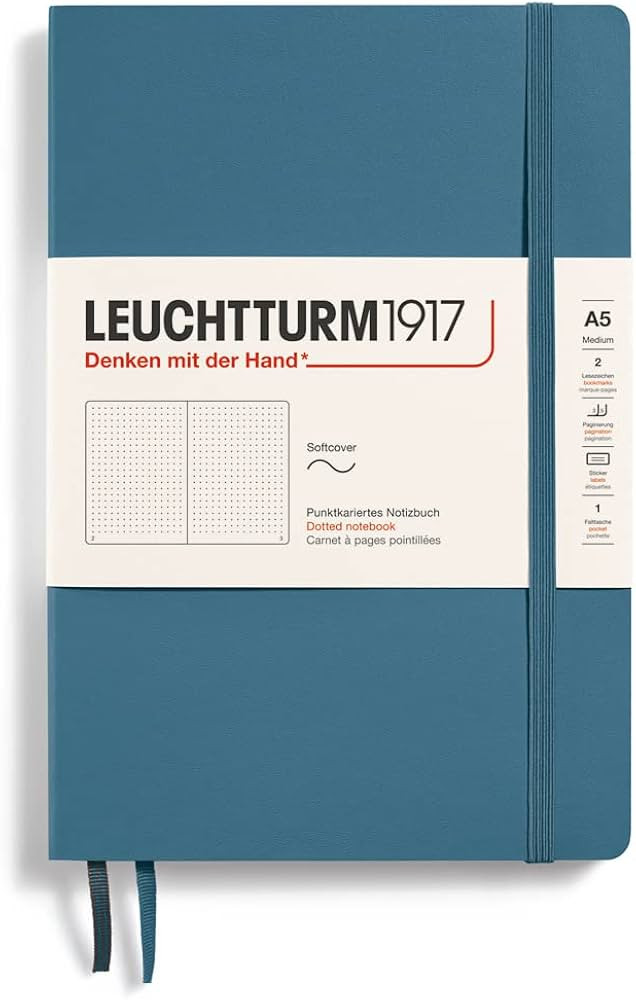 LEUCHTTURM1917 - Notebook Softcover Medium A5-123 Numbered Pages for Writing and Journaling (Stone Blue, Dotted) | Amazon (US)