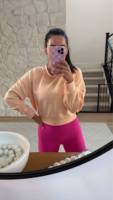 Lululemon cozy sweatshirt and ribbed pink leggings 🧡🩷🧡🩷 

#LTKFitness #LTKunder100