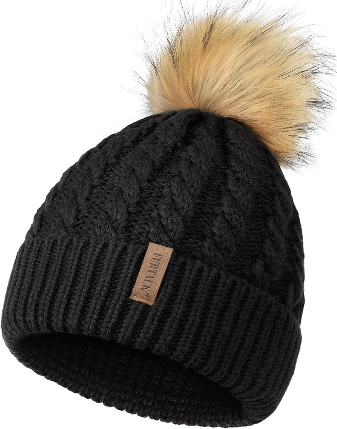 FURTALK Winter Beanie Hat for Women Cotton Lined Faux Fur Pom Pom Hats Womens Warm Thick Knit Sku... | Amazon (US)