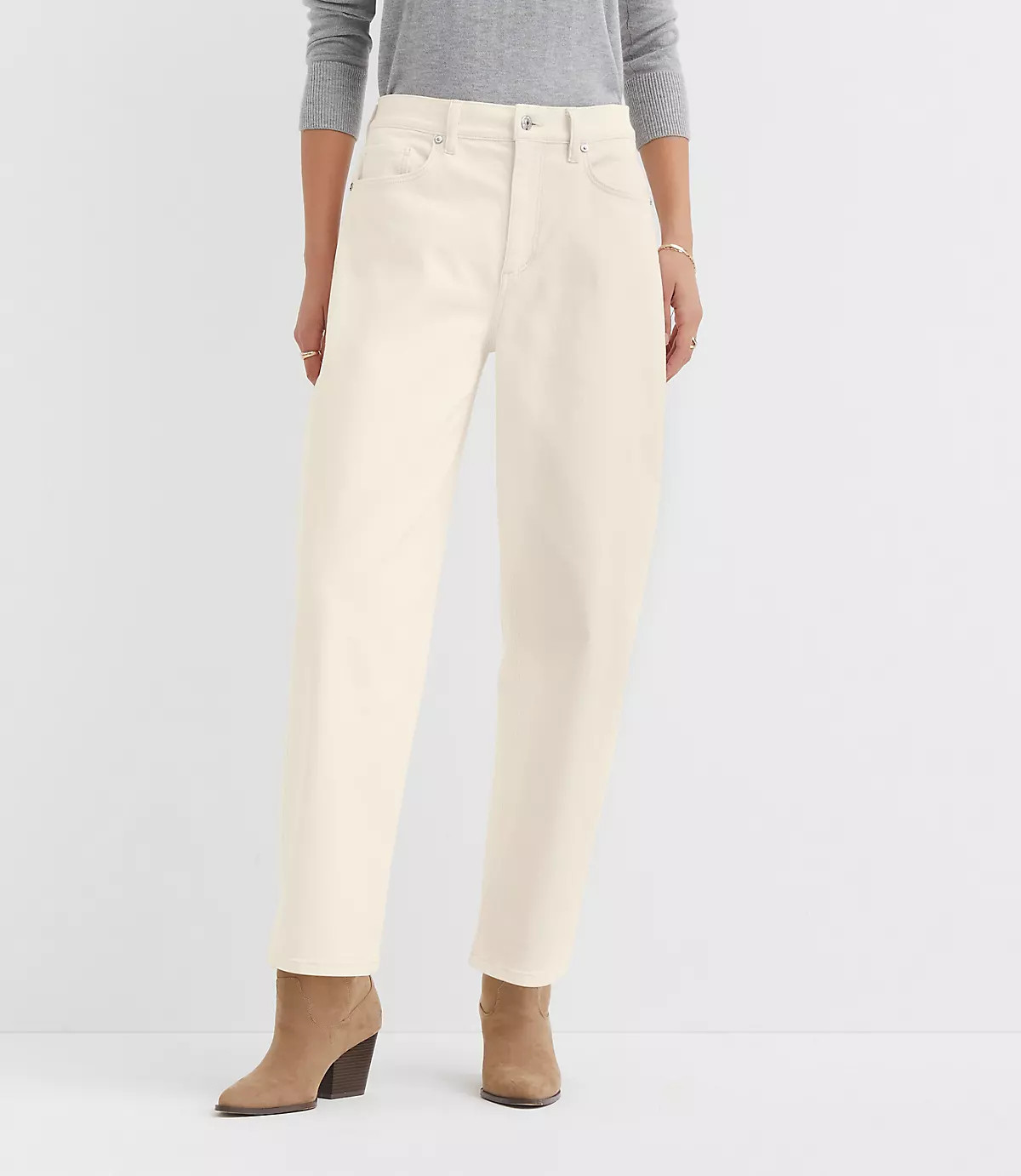 Petite High Rise Barrel Jeans in Ivory | LOFT