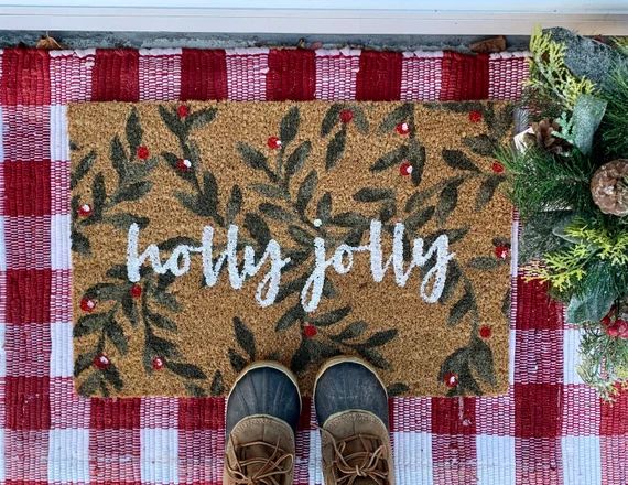 Holly Jolly Doormat Customized Doormat Personalized Doormat - Etsy | Etsy (US)