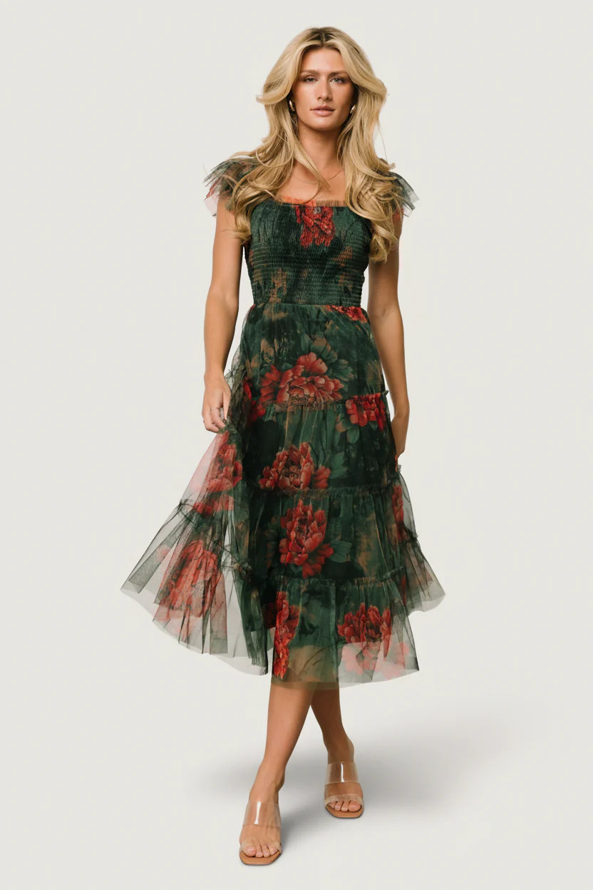 Clementine Midi Dress — Dark Green Floral | Baltic Born | Baltic Born
