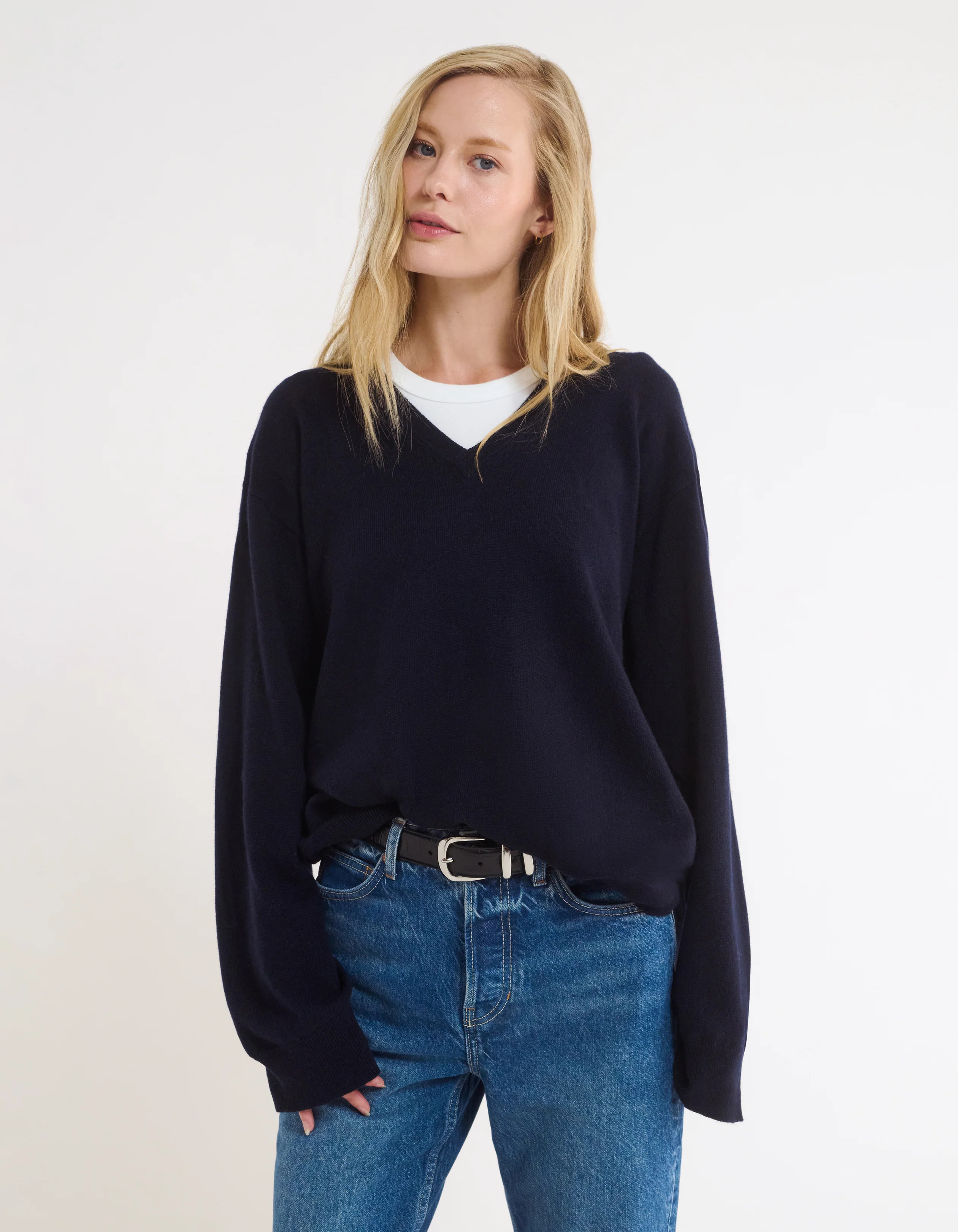 Vail V-Neck Sweater in Navy | Shop Women's Knitwear | Rumored