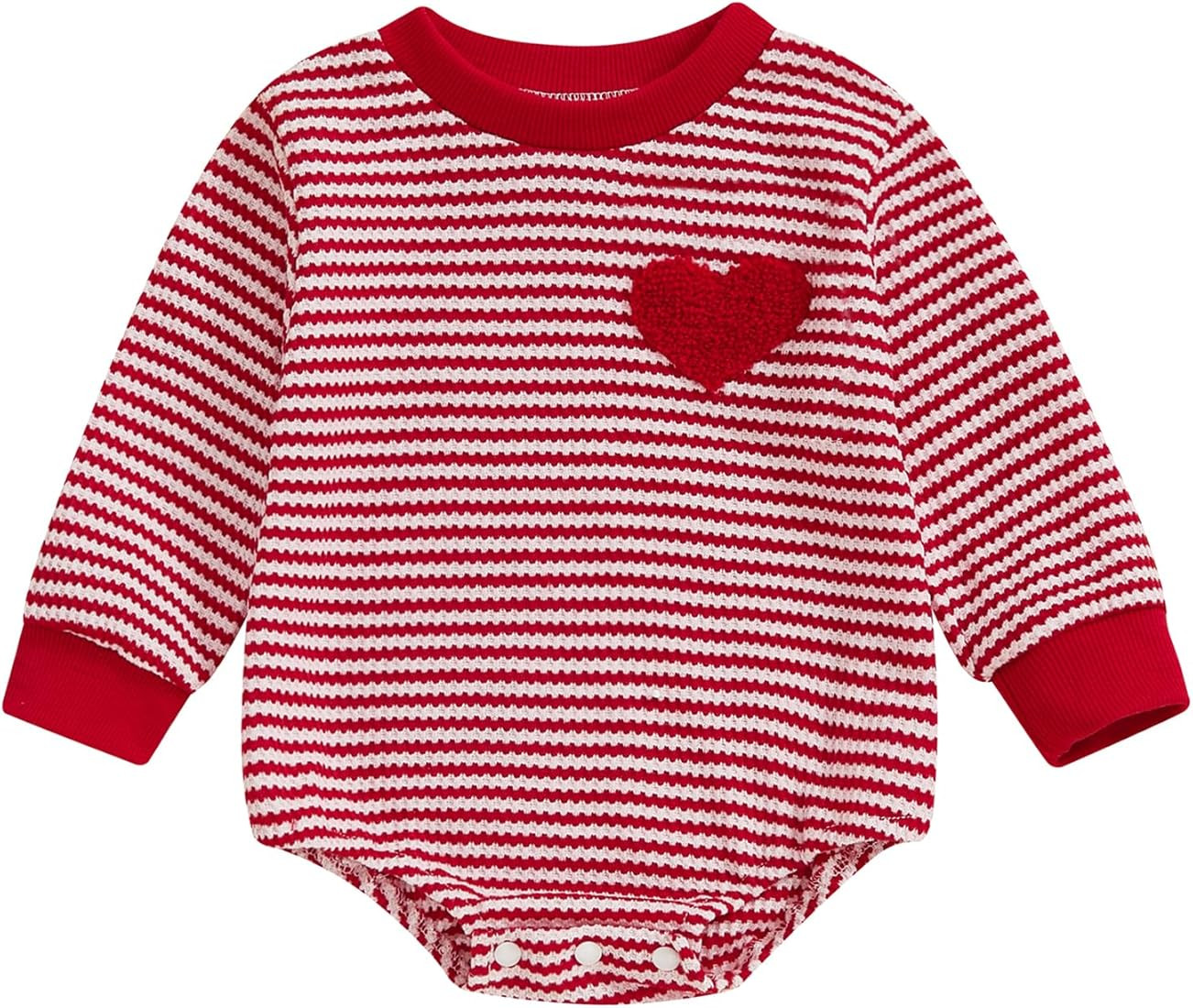 VISGOGO Valentine's Day Baby Sweatshirt Romper Striped Heart/Clover Waffle St.Patrick Day Long Sl... | Amazon (US)