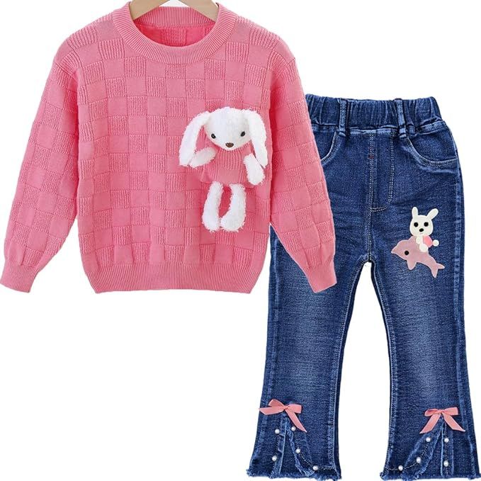 Peacolate 18M to 5Y Rainbow Sweater & Strawberry Embroidery Jeans Clothing Set for Toddler&Little... | Amazon (US)