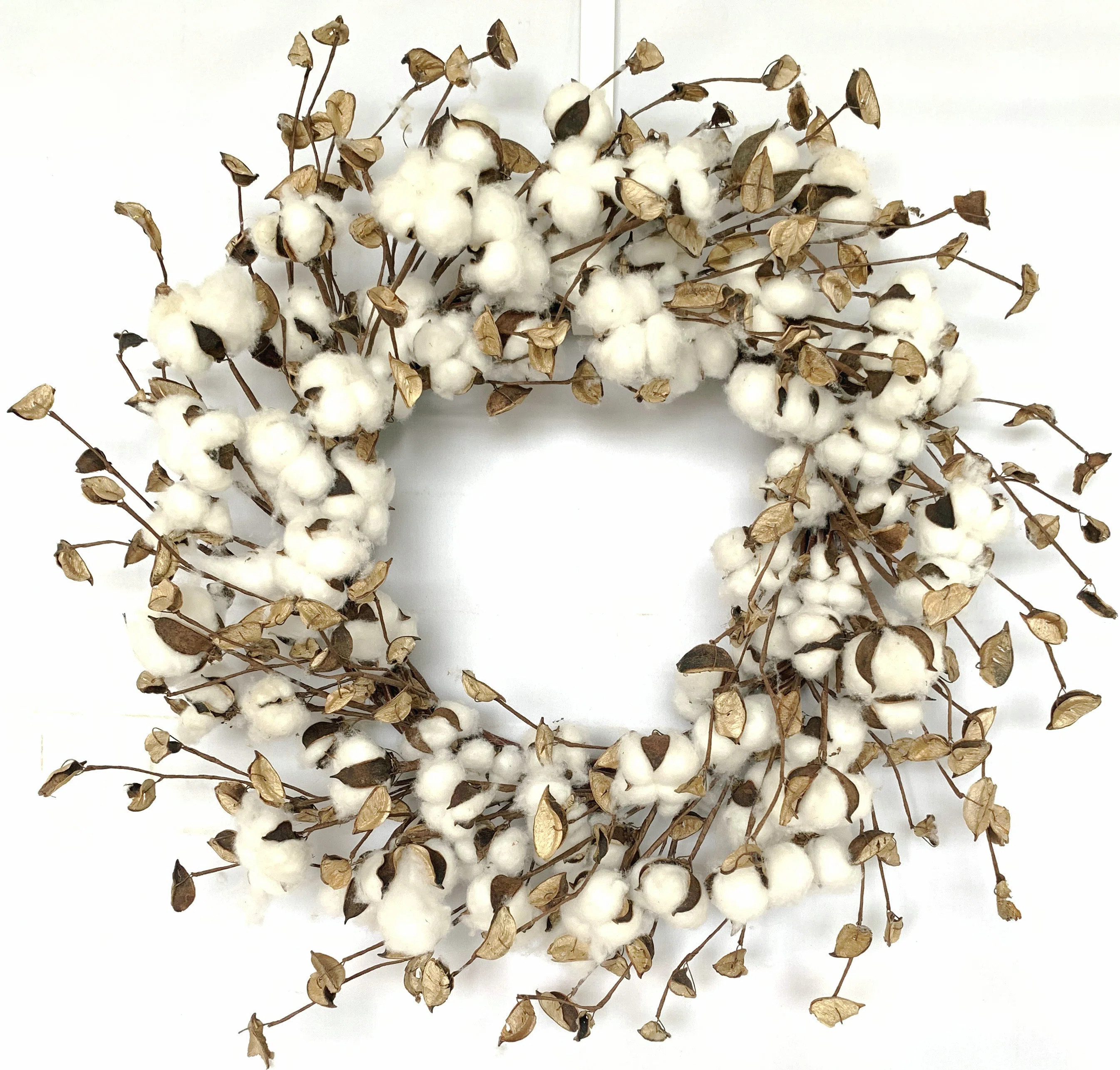 Primrue 24" Farmhouse Rustic Cotton Fall Harvest Wreath for Front Door & Reviews | Wayfair | Wayfair North America