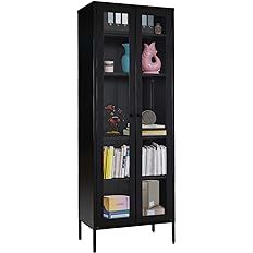 Greenvelly Black Metal Storage Cabinet, 72" Tall Curio Display Cabinet Bookcase with 2 Glass Door... | Amazon (US)