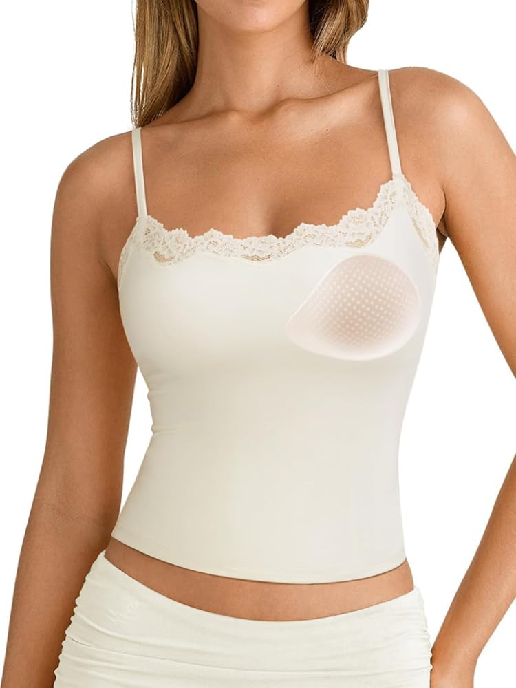 SUUKSESS Women Double Lined Lace Cami Tank Top Summer Padded Going Out Tops Basic Shirts | Amazon (US)
