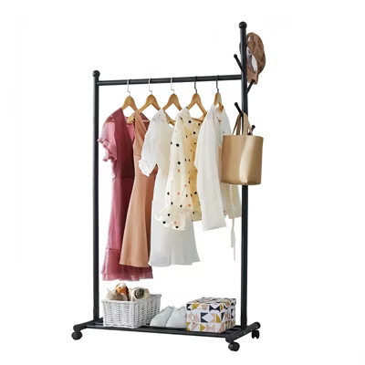 Metal Clothing Rack with Wheels, Coat Rack for Hanging Clothes, Rolling Clothes Racks with Storage Shelf for Small Space-Black | Target