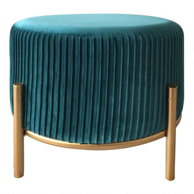 Round Pleated Velvet Anniston Upholstered Stool | World Market