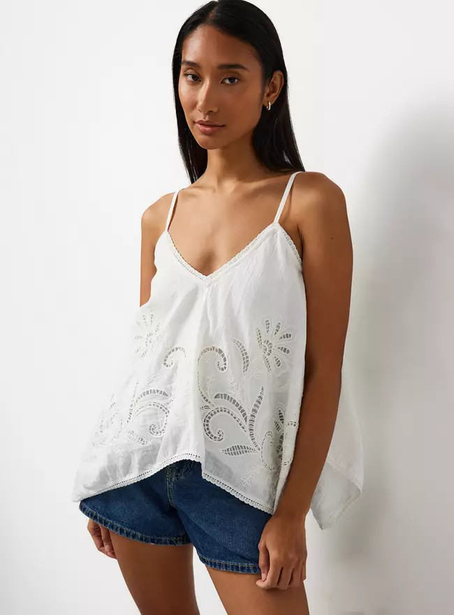 Buy White Lace Cutwork Detail Hanky Hem Cami Co-ord Top 20 | Tops | Tu | Tu Clothing
