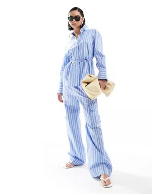Mango stripe co-ord shirt in blue and white | ASOS (Global)