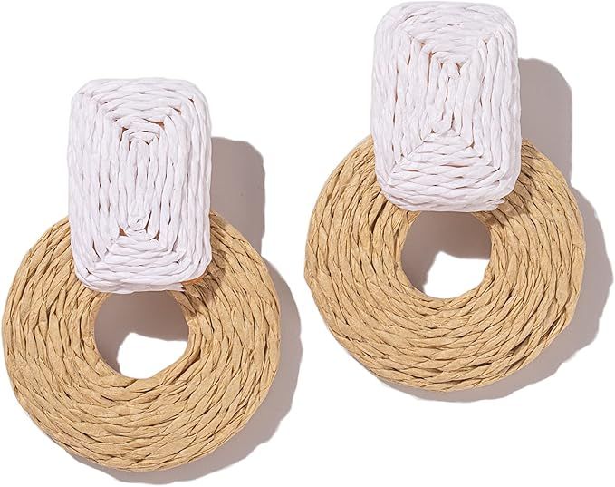 Statement Raffia Earrings Cute Boho Earrings Rattan Dangle Earrings Handmade Straw Wrap Earrings ... | Amazon (US)