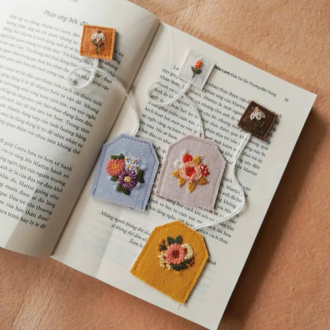 Embroidered Floral Tea Bag Bookmark: Handmade Book Lover Gift - Etsy | Etsy (US)