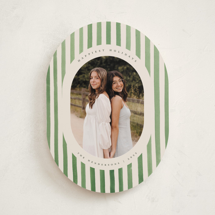 "Vintage Stripes" - Customizable Holiday Photo Cards in Green by Teju Reval. | Minted