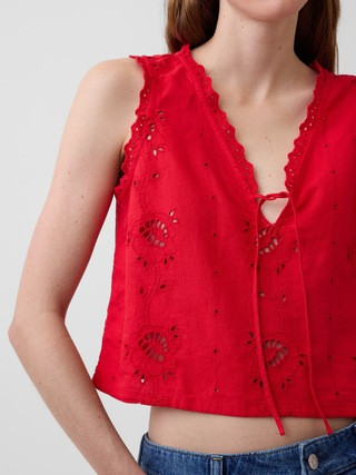 Linen-Blend Embroidered Crop Shell Tank Top | Gap (US)