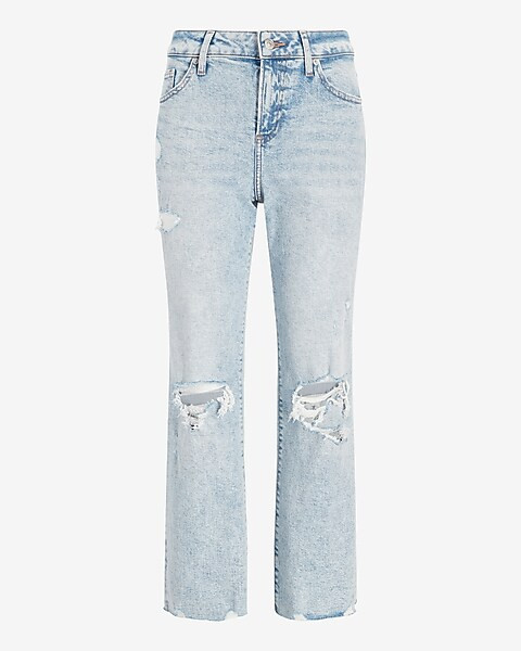 Mid Rise Light Wash Ripped 90s Ankle Boot Jeans | Express