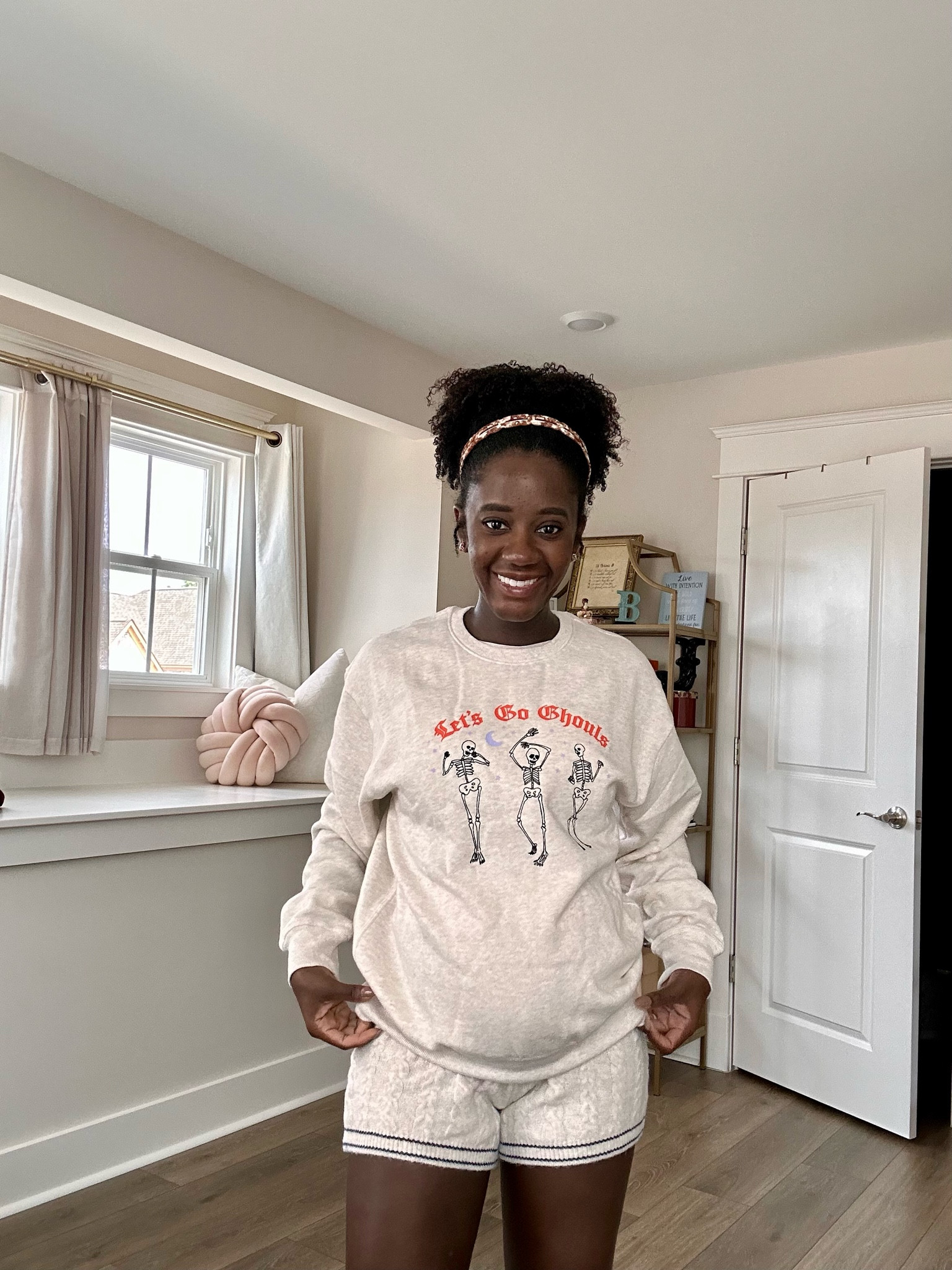 Ready to be casual chic for Halloween. This sweatshirt and these shorts are the softest thing I’ve had the pleasure of wearing in a while! 

Bought my regular XS size and they both fit over my bump fine. Very comfy. Grab yours before they sell out!

#LTKBump #LTKSeasonal #LTKSaleAlert