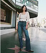 Rivete Mid Rise Relaxed Straight Jeans in Dark Wash | LOFT