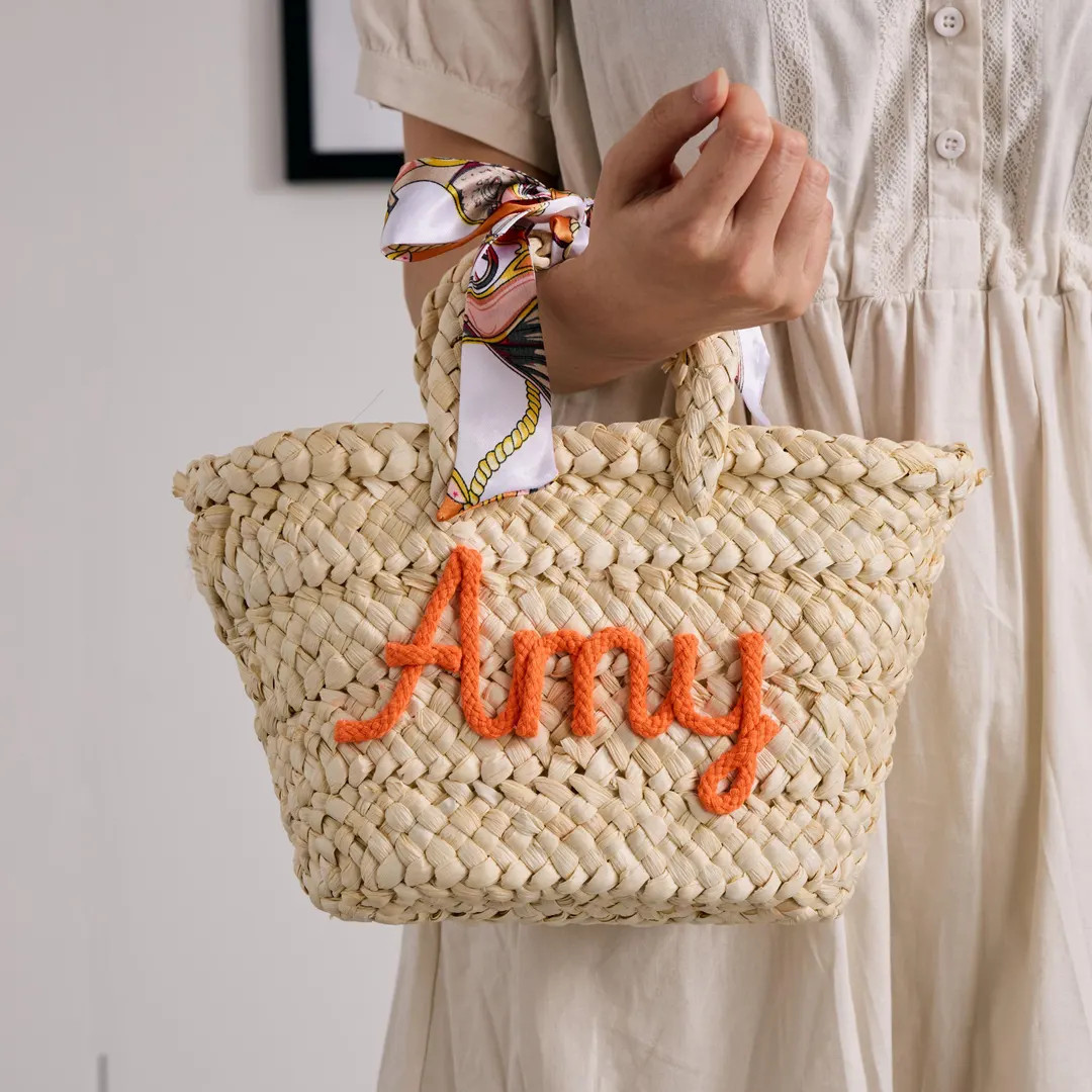 Personalized Straw Bridesmaid Beach Bag With Robbin|custom Straw Beach Bag|straw Hand Bag|wedding... | Etsy (Global)