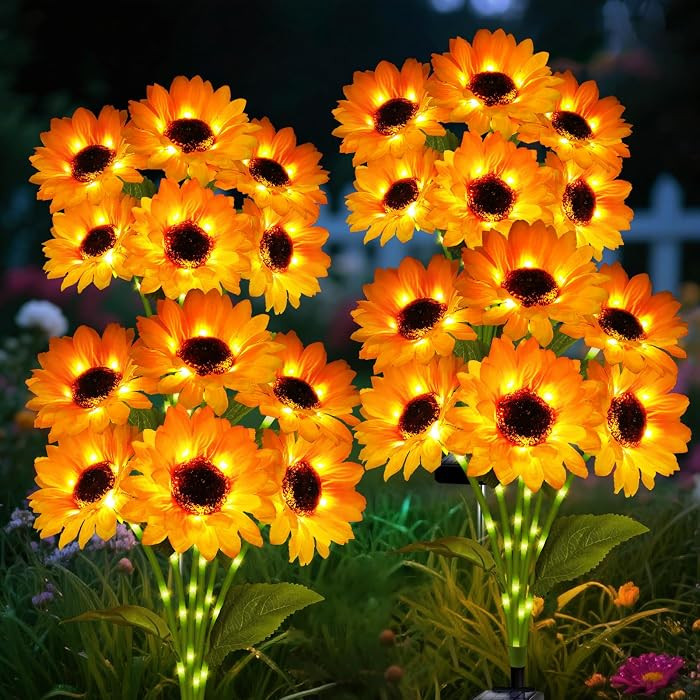 Solar Garden Lights Outdoor, 4 Pack Sunflower Lights with 24 Sunflowers | Amazon (US)