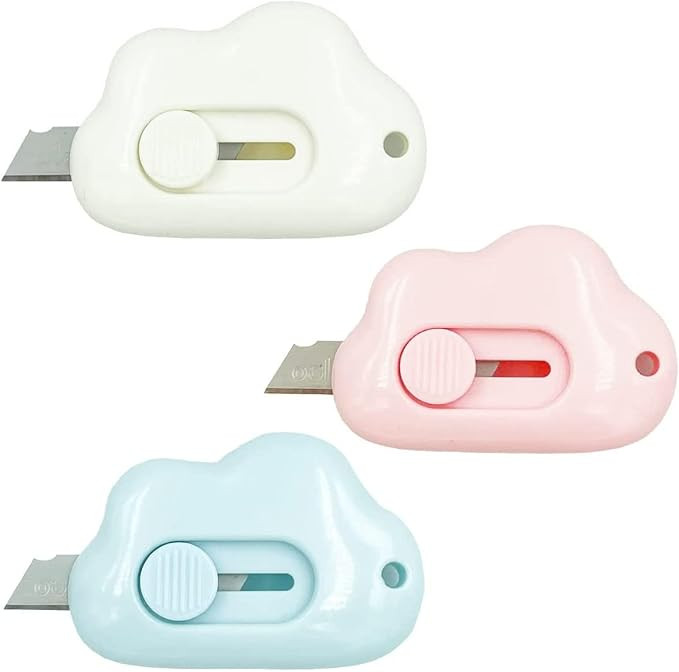 Cute Retractable Box Cutters, 3Pcs Cloud Shaped Mini Art Cutter Utility Knife .Cutters Plastic Le... | Amazon (US)