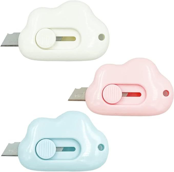 Cute Retractable Box Cutters, 3Pcs Cloud Shaped Mini Art Cutter Utility Knife .Cutters Plastic Le... | Amazon (US)