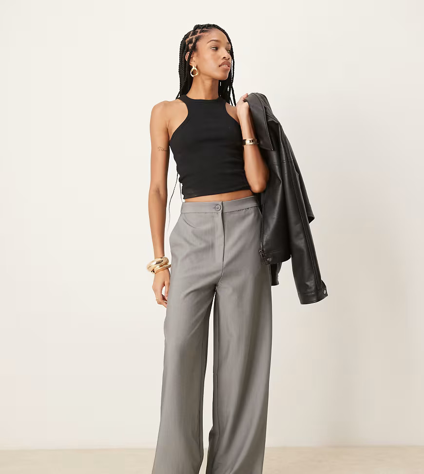 ASOS DESIGN Tall tailored relaxed straight leg pants in gray-Black | ASOS (Global)