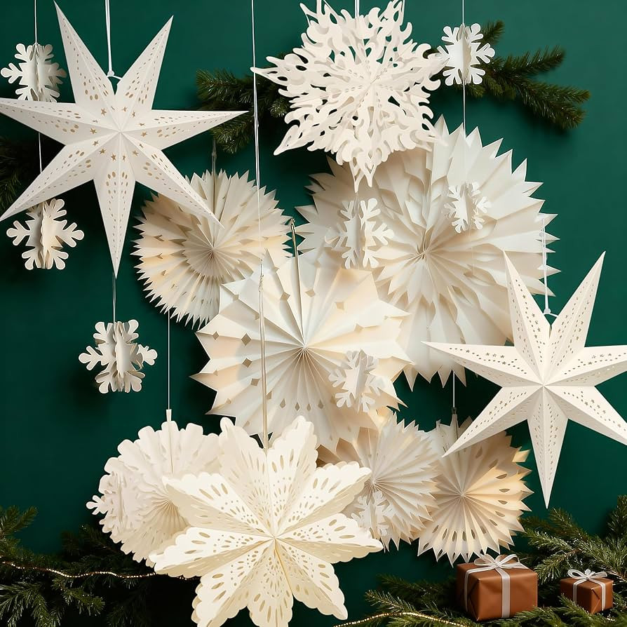 Winter Wonderland Snowflake Party Decorations, Christmas Hanging Decor, White Paper Star Snowflak... | Amazon (US)