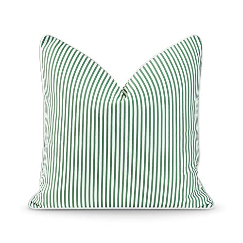 Hofdeco Premium Coastal Patio Indoor Outdoor Pillow Cover Only, 20"x20" Water Resistant for Backyard, Couch, Green Stripe | Amazon (US)