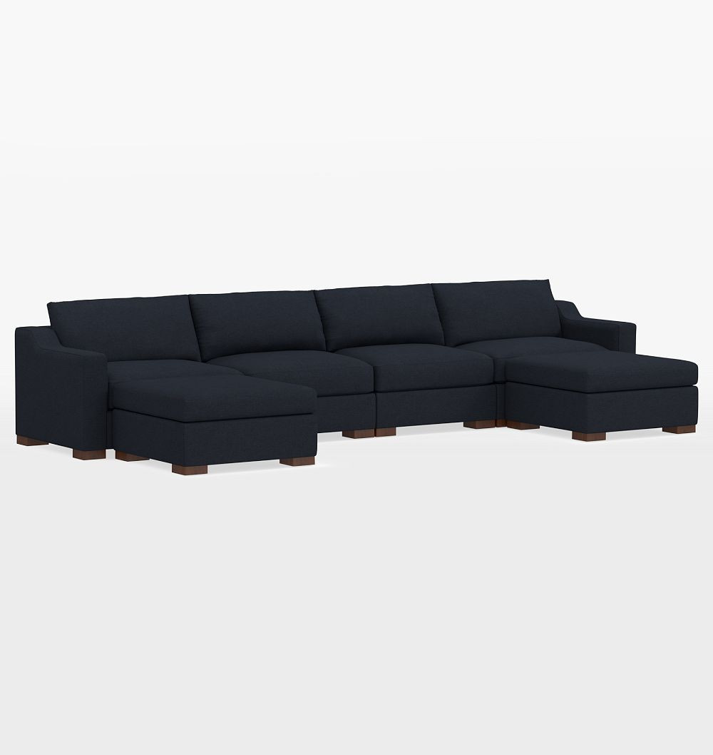 Sublimity 6-Piece Double Ottoman Sectional Sofa, Studio - Belgian Linen Navy | Rejuvenation