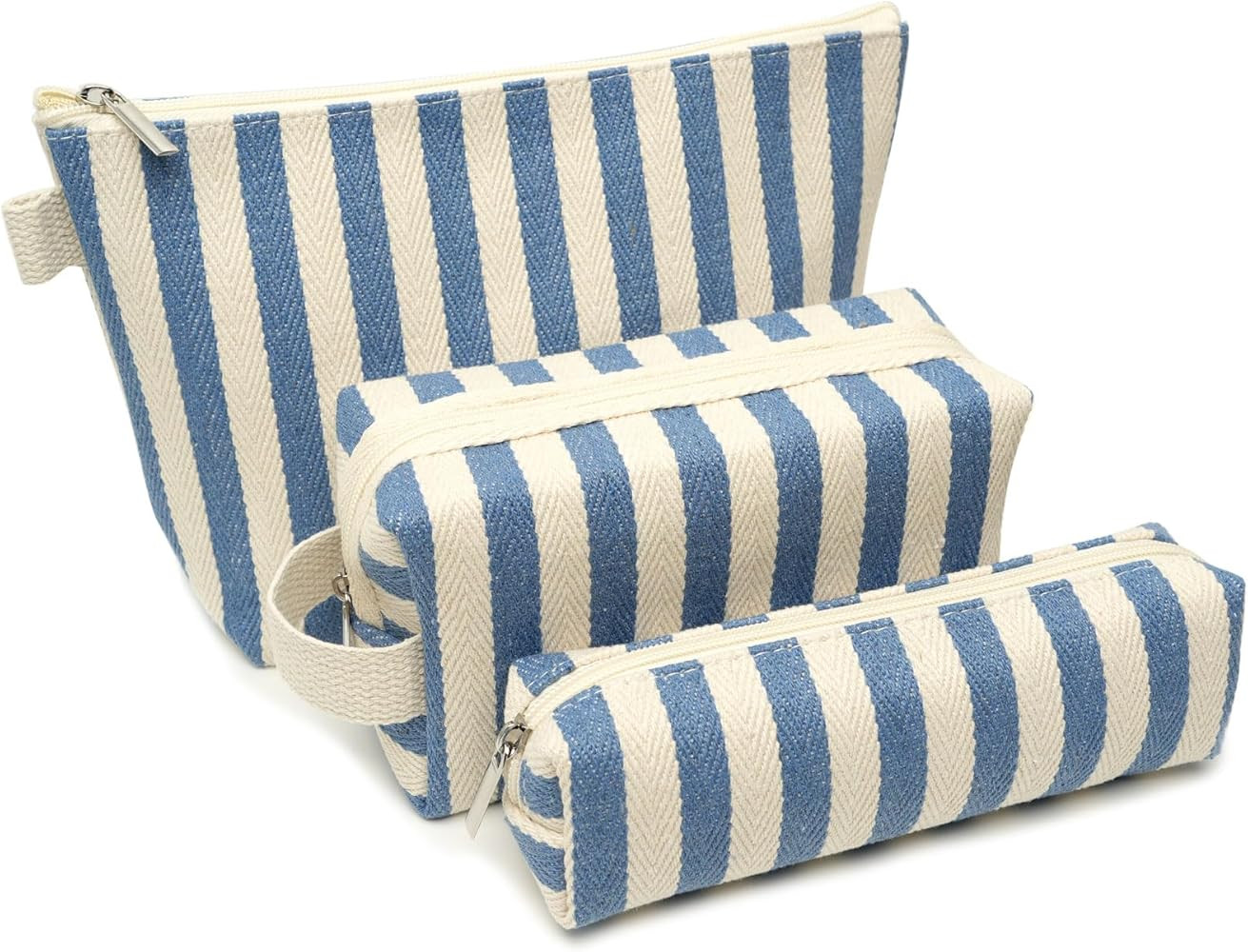 3 Pcs Makeup Bag Set Striped Canvas Purse Cosmetic Bag For Women Travel Toiletry Pouch Organizer ... | Amazon (US)