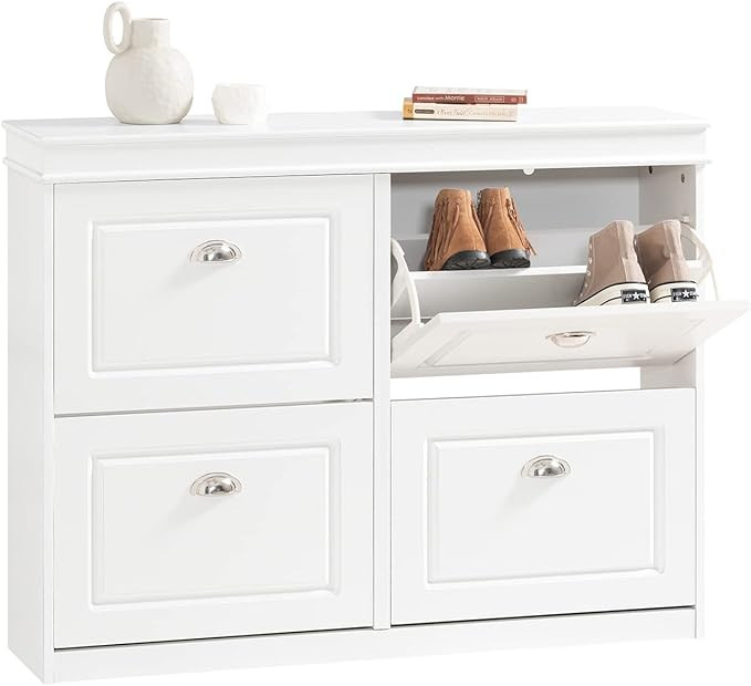 Haotian White Shoe Cabinet with 4 Flip Drawers, Large Freestanding Shoe Rack, Modern Shoe Organiz... | Amazon (US)