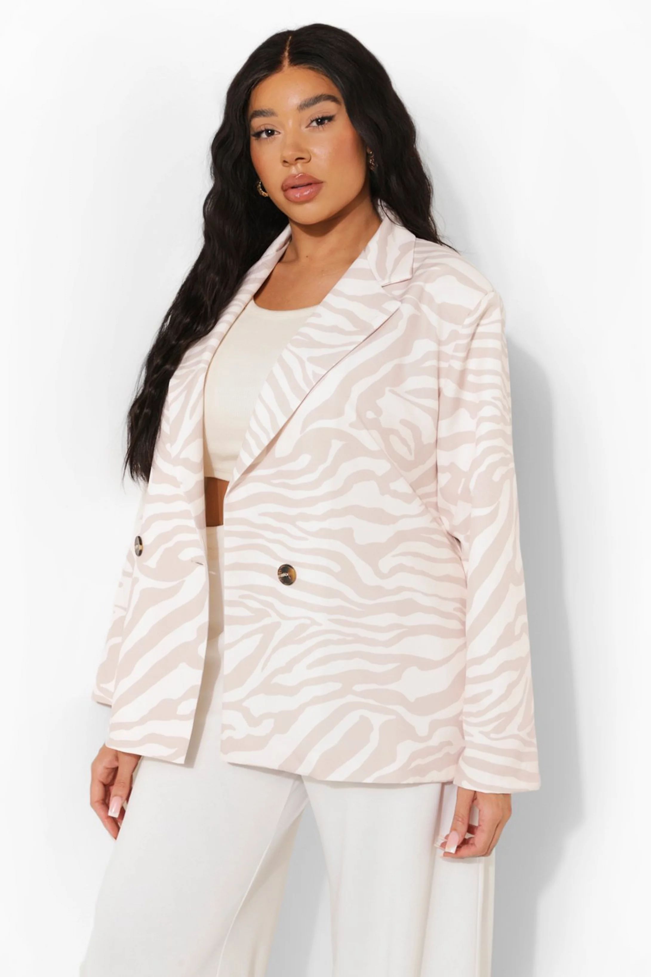 Plus Tonal Zebra Blazer | Boohoo.com (US & CA)